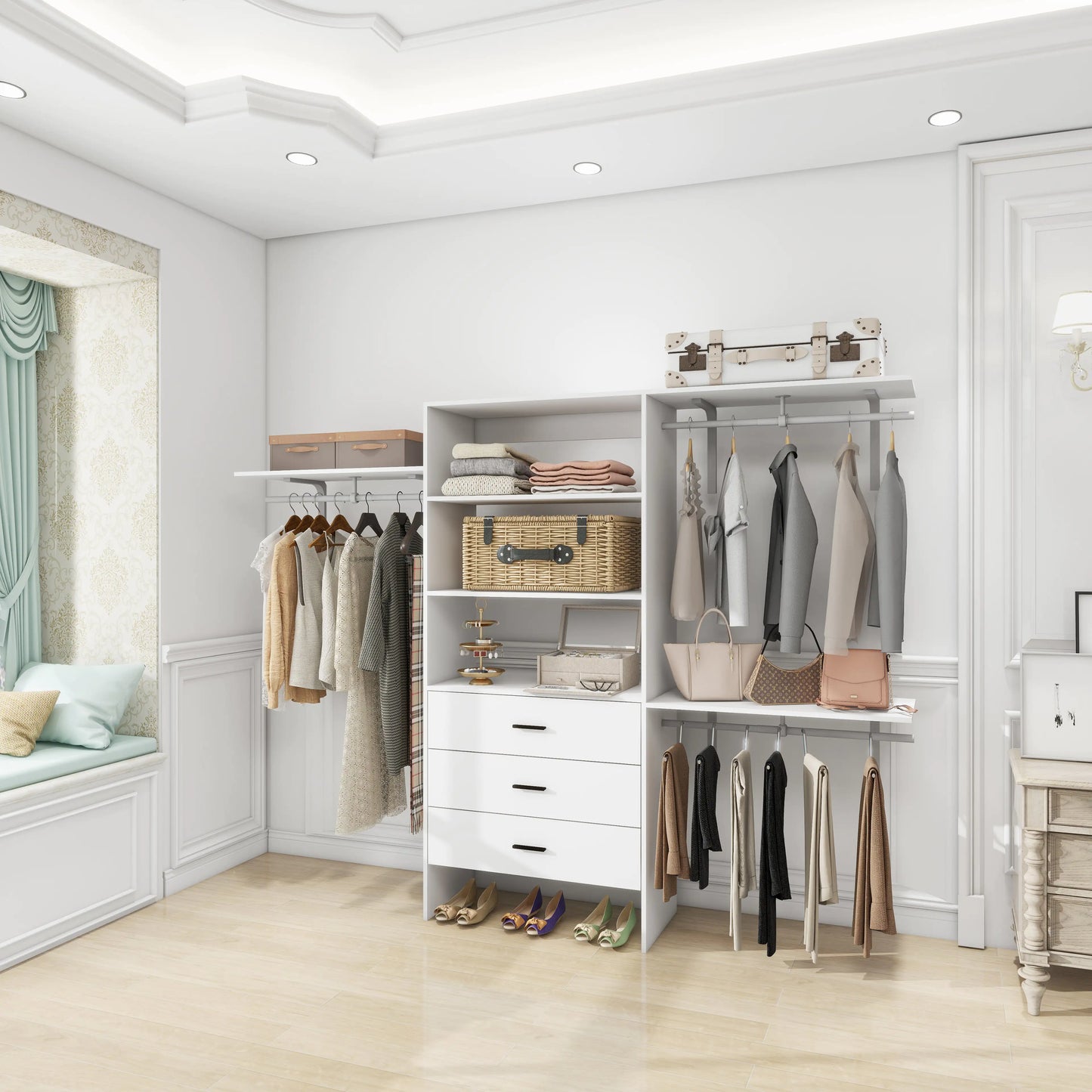 306 Closet Organizer System with Shelves and Drawers - White