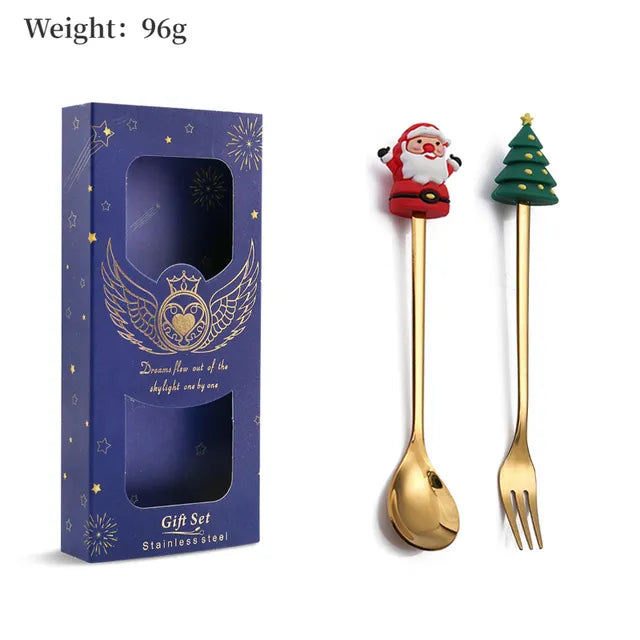 Juego de Cubiertos Navideño Festivo: Cuchara y Tenedor Elegantes