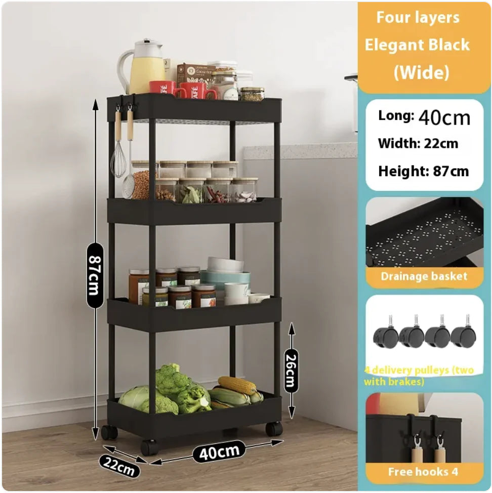 Multi-Tier Kitchen Storage Cart - Versatile & Modern Design