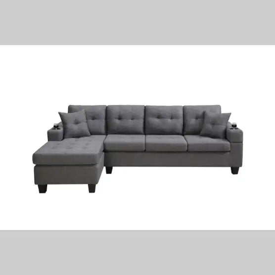 Sofá Seccional de Tela Gris Premium
