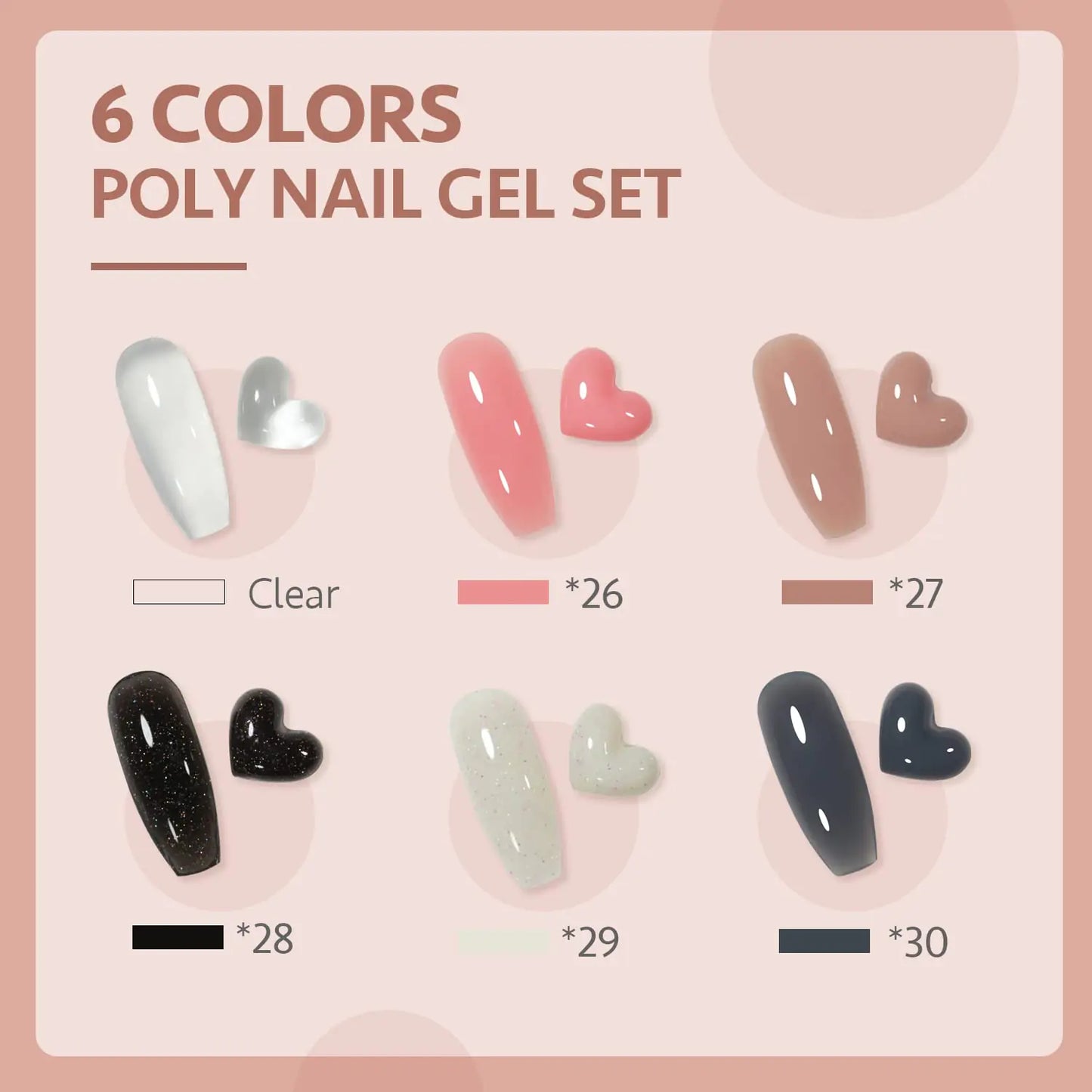 Kit de uñas de gel polimérico GAOY con luz UV - 6 colores para arte de uñas