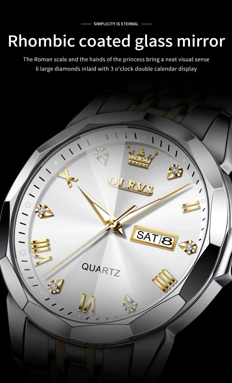 Montre analogique de luxe OLEVS pour homme en deux tons avec diamants