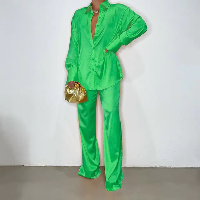 Conjunto de Pantalones de Rayas Sueltos Elegantes con Top de Manga Larga