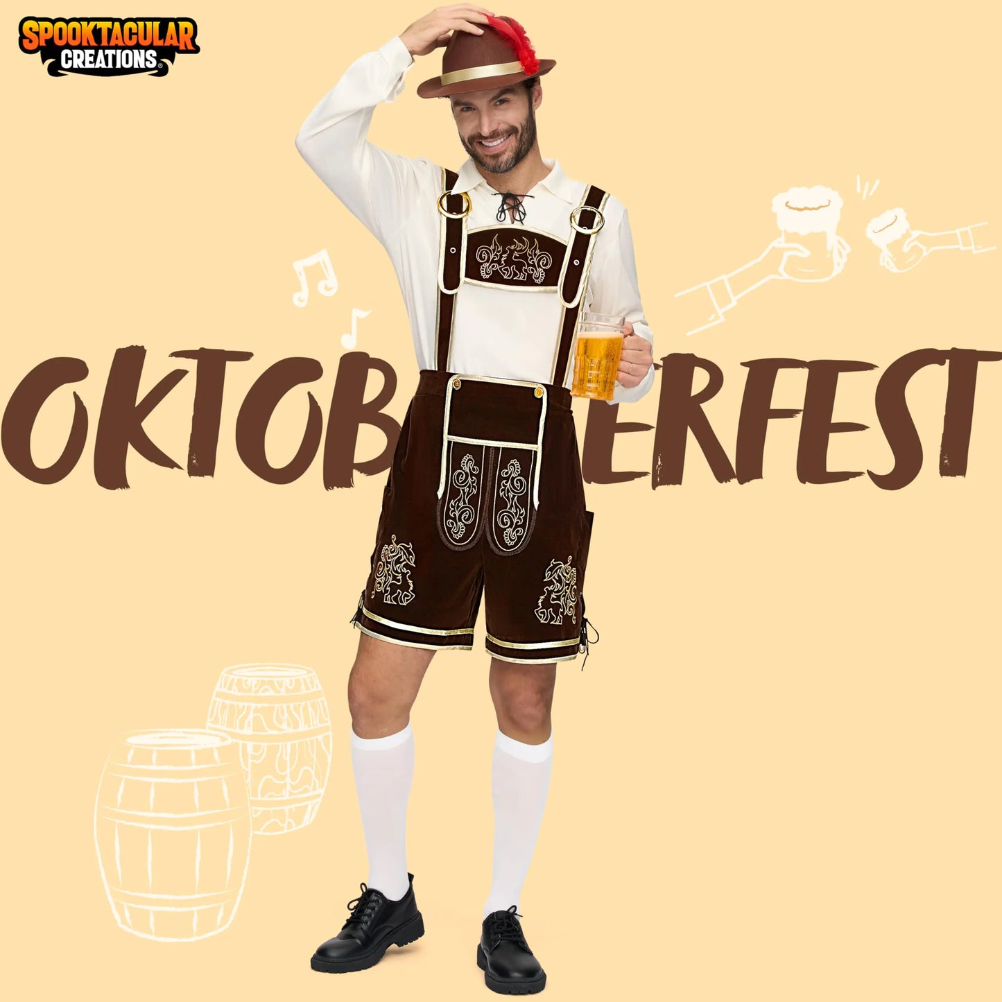 Costume de Bavarois pour hommes pour Oktoberfest avec chapeau de bière - X-Large