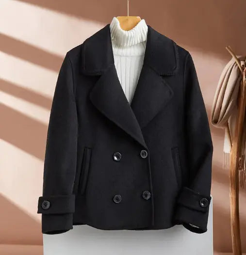 Suit Collar Double-Breasted Woolen Coat for Women