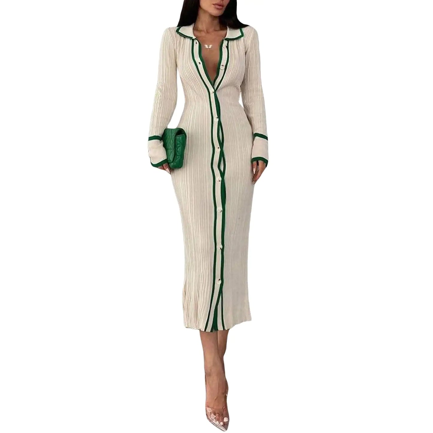 Vestido de solapa a rayas chic para una elegancia sin esfuerzo