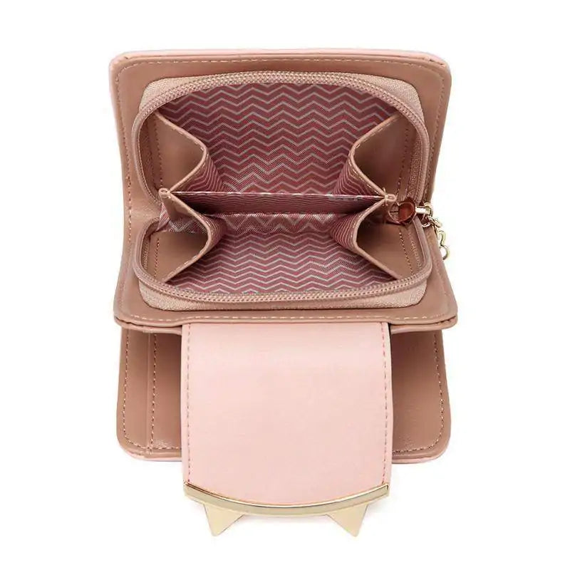 Portefeuille en cuir vintage avec oreilles de chat mignonnes et franges