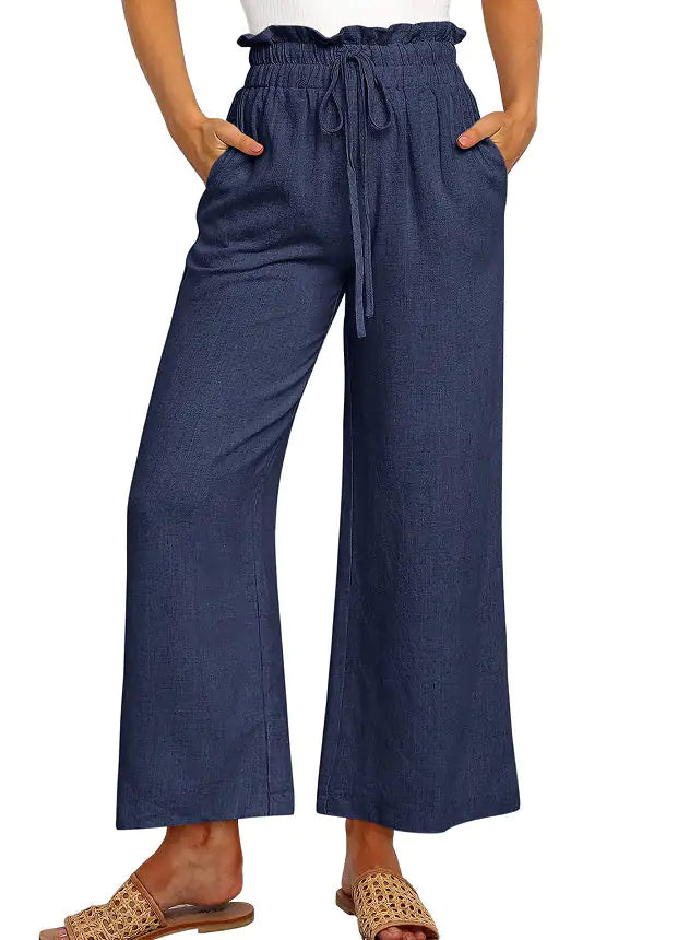 Pantalones Harem de Pierna Ancha con Cintura Elástica - Estilo Corto