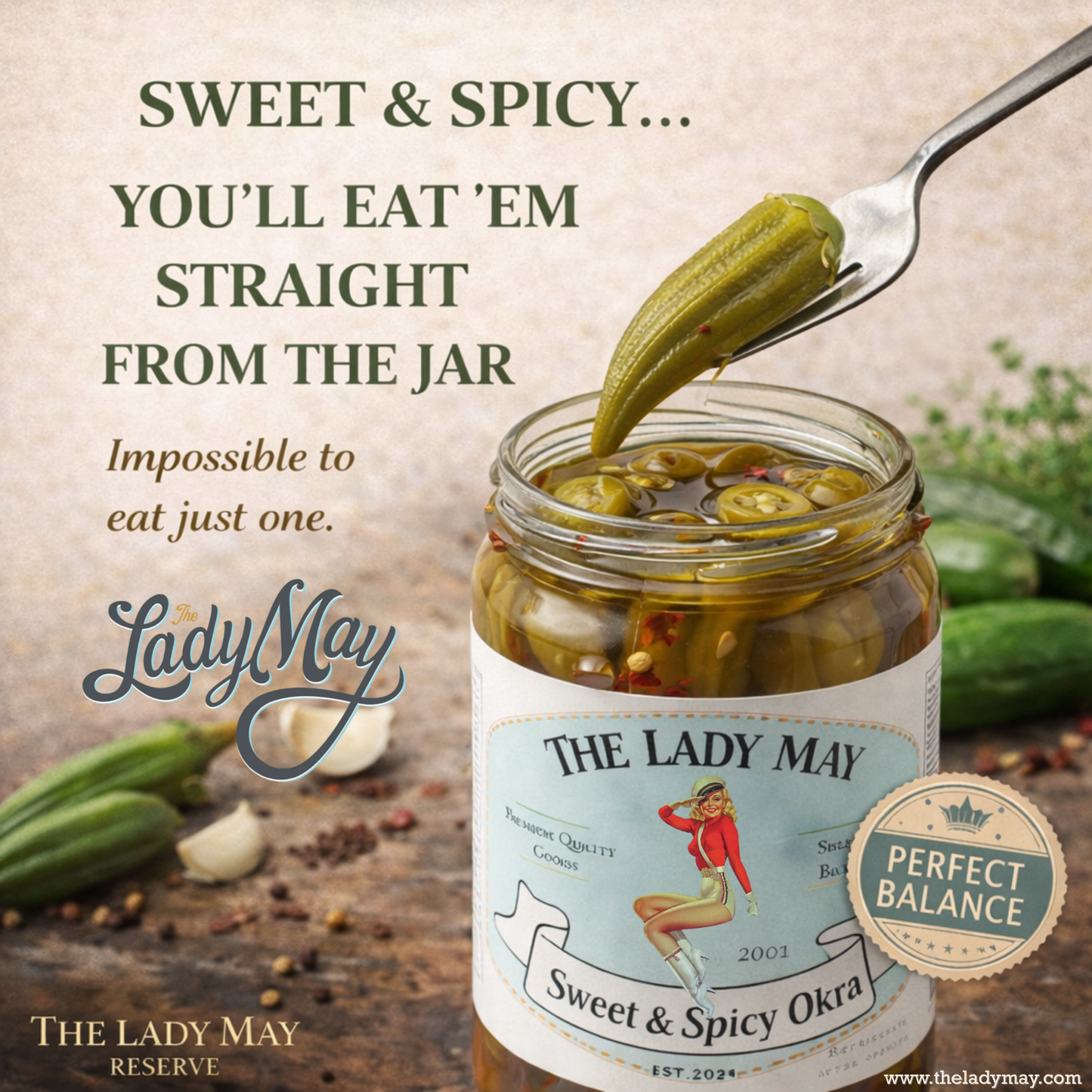 Lady May Okra Encurtido Dulce y Picante – Paquete de 2 (Frascos de 24oz)