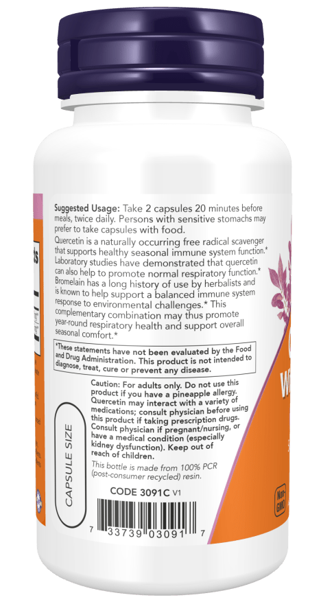 Quercetin with Bromelain – Plant-Based Bioflavonoid Blend | NOW® Foods