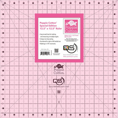 Quilters Select Poppie Cotton 12.5" Pink Non-Slip Ruler