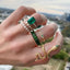 Exquisite Vintage Ring Set with Green Rhinestones