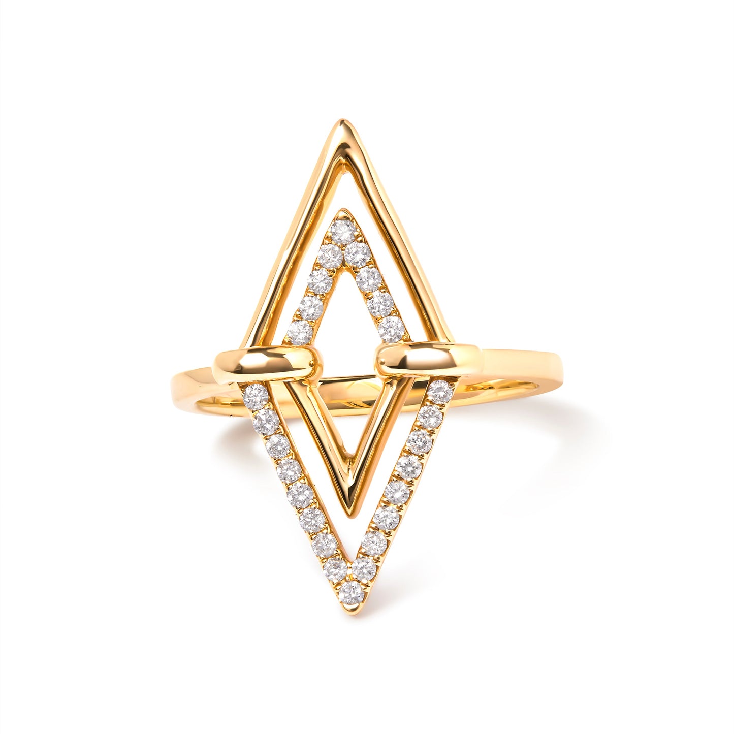 Bague de fiançailles en or jaune 14K avec diamants en double triangle - Taille 7