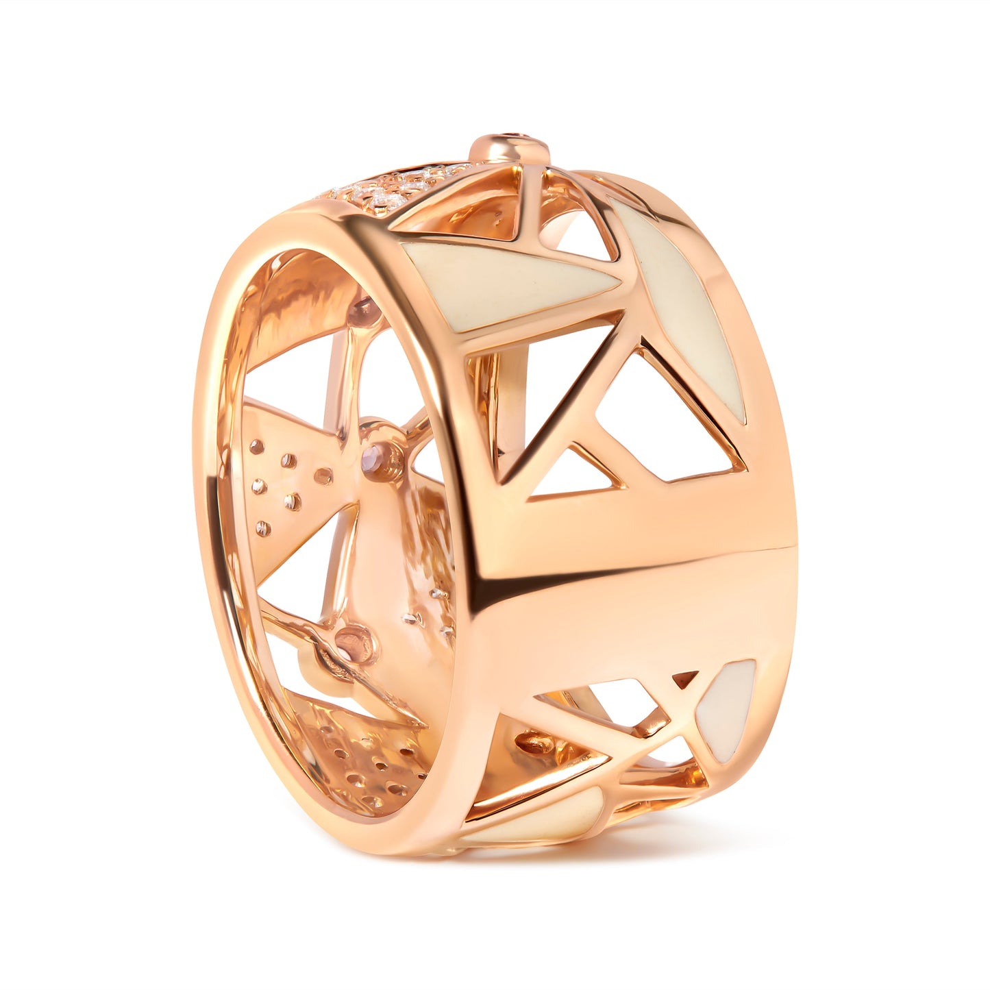 Bague Cigare en Or Rose 14K avec Diamants et Tourmaline Rose