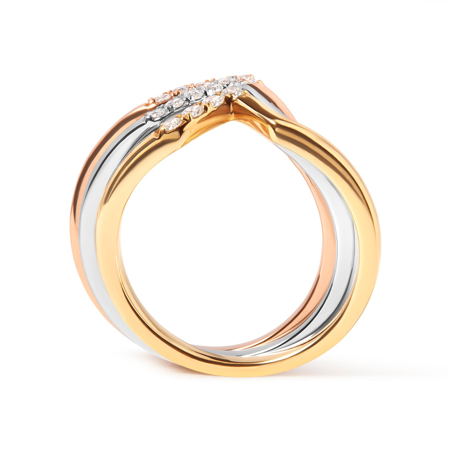 14K Gold Diamond Geometrical Chevron V Stackable Band Ring Set - Size 7