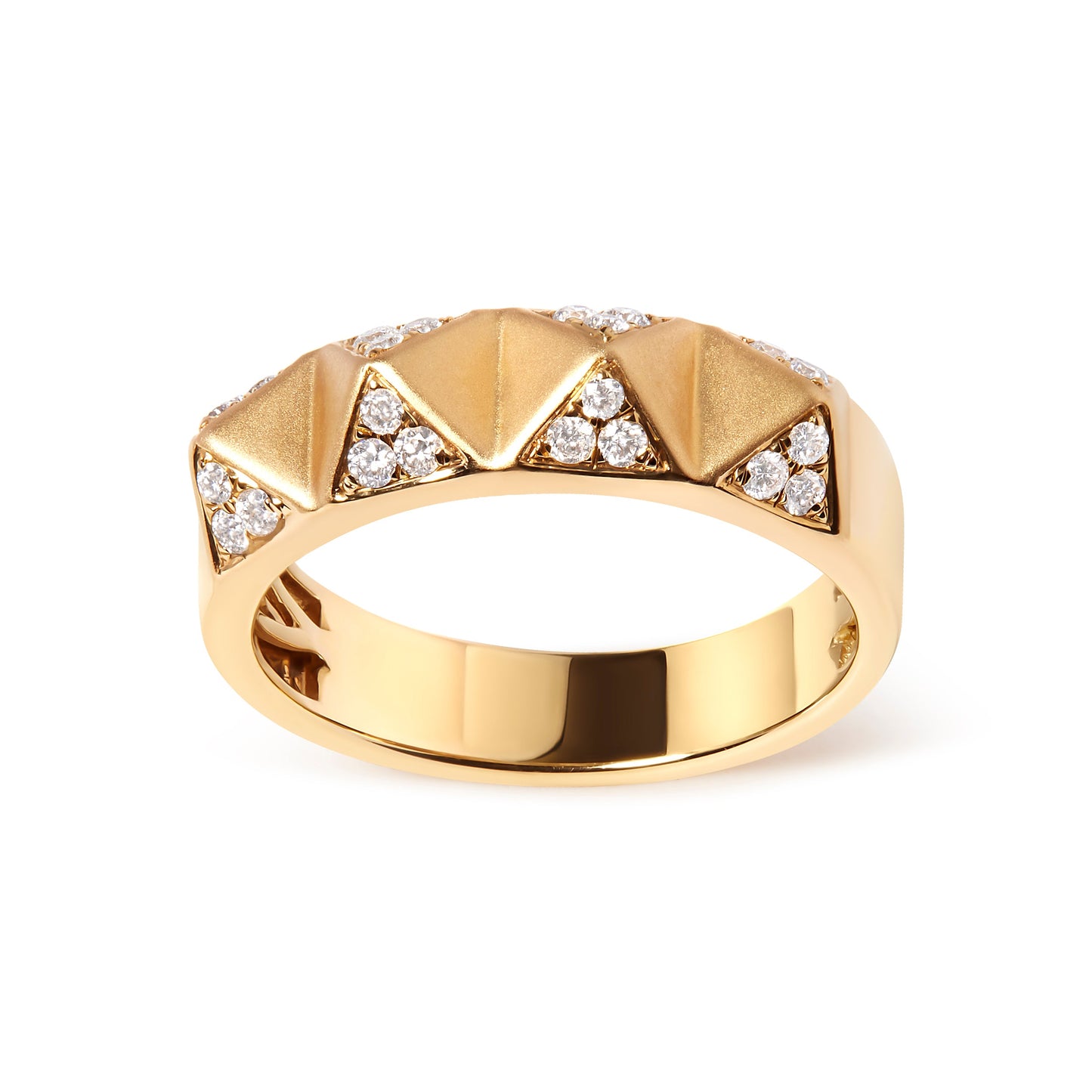 Bague en Or Jaune 14K avec Diamants Blancs en Forme de Pyramide - Taille 7