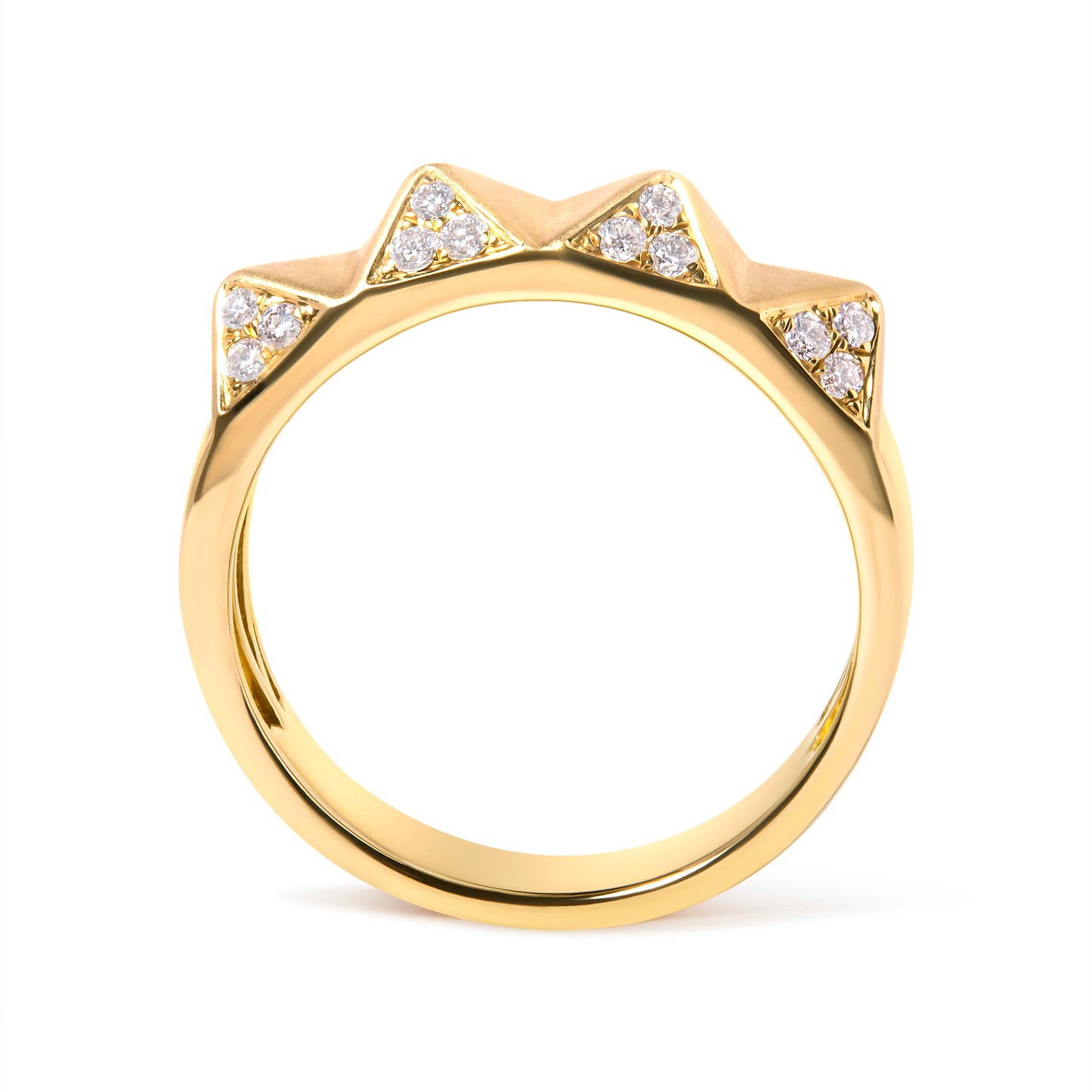 Bague en Or Jaune 14K avec Diamants Blancs en Forme de Pyramide - Taille 7