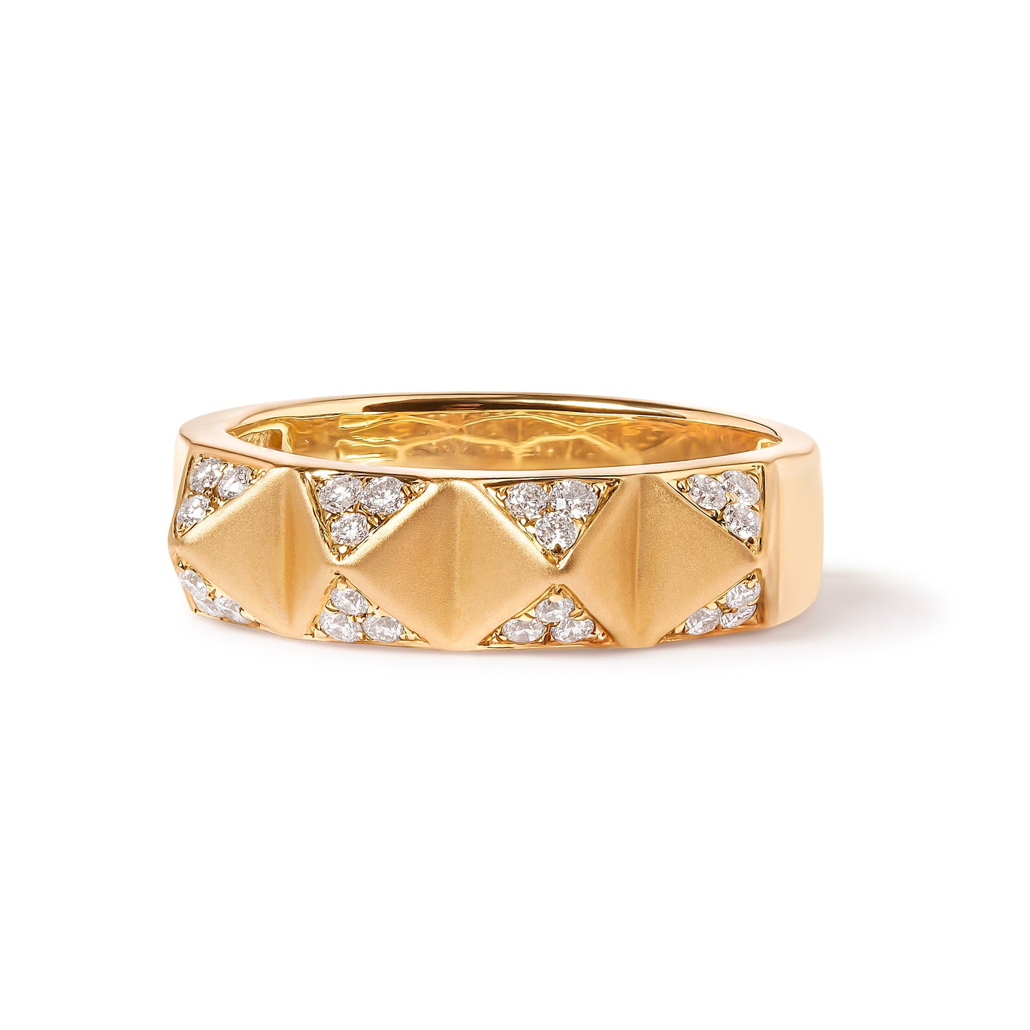 Bague en Or Jaune 14K avec Diamants Blancs en Forme de Pyramide - Taille 7