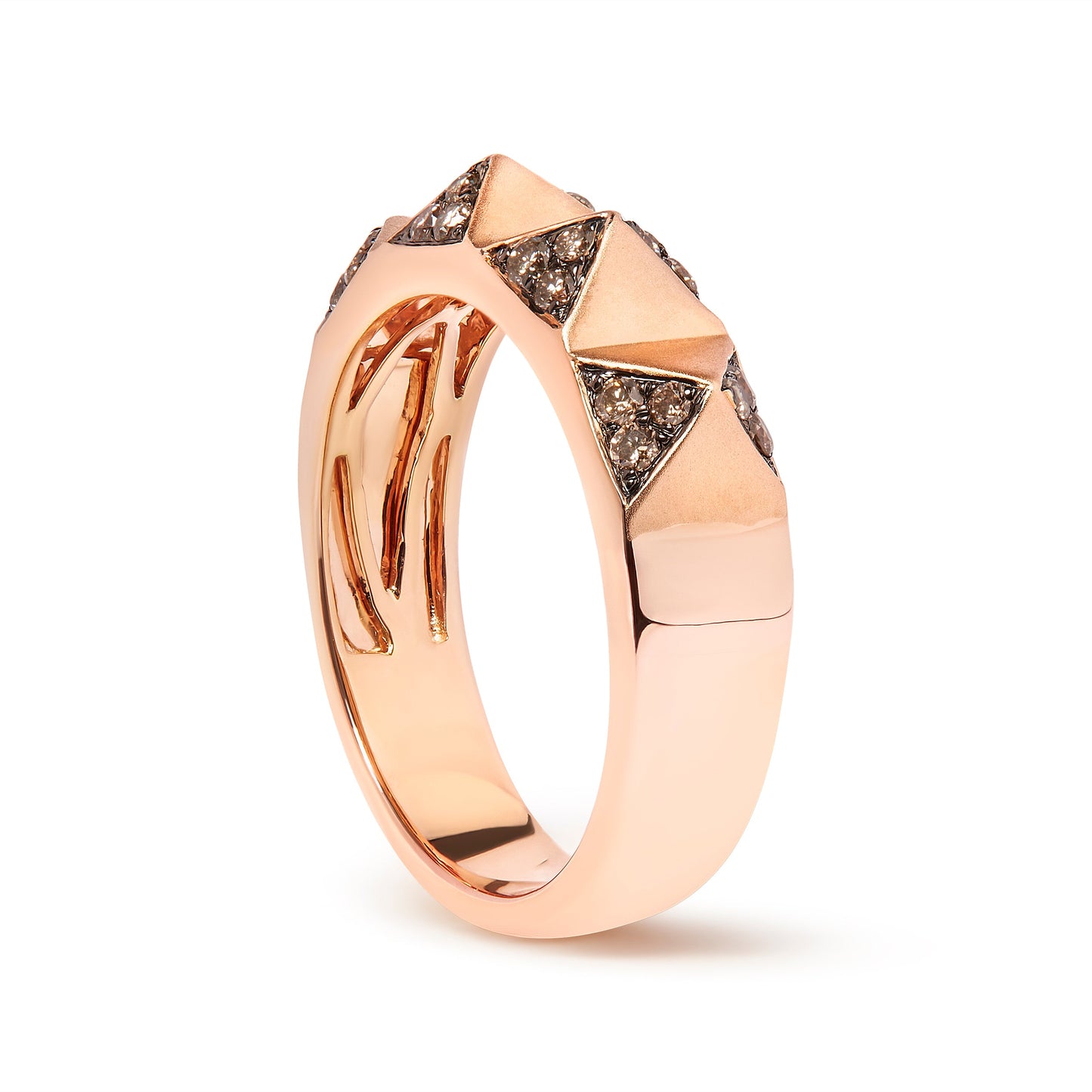 Anillo de banda piramidal de diamantes marrones en oro rosa de 14K - Talla 7