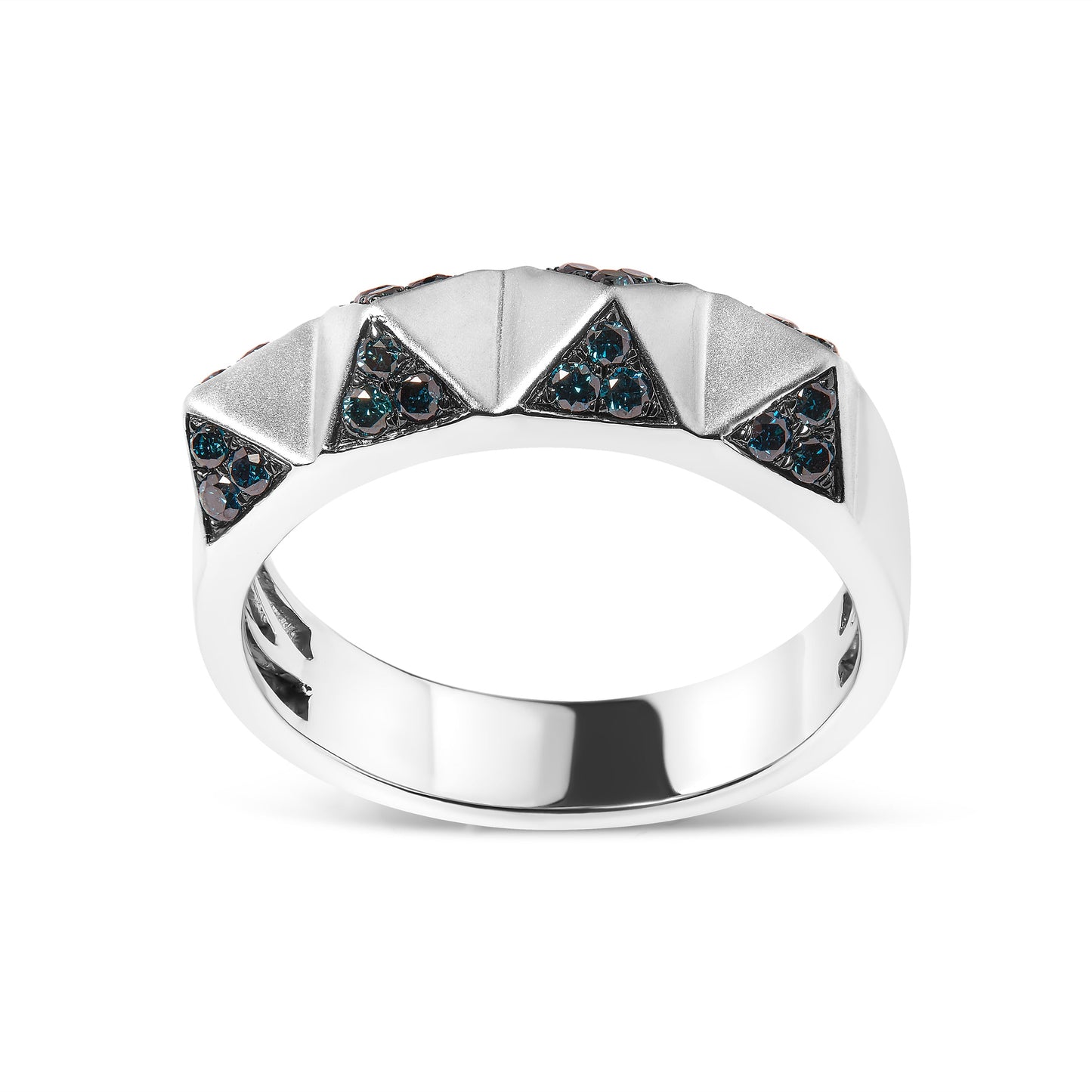 Anillo de banda piramidal de diamante azul en oro blanco de 14K - Talla 7