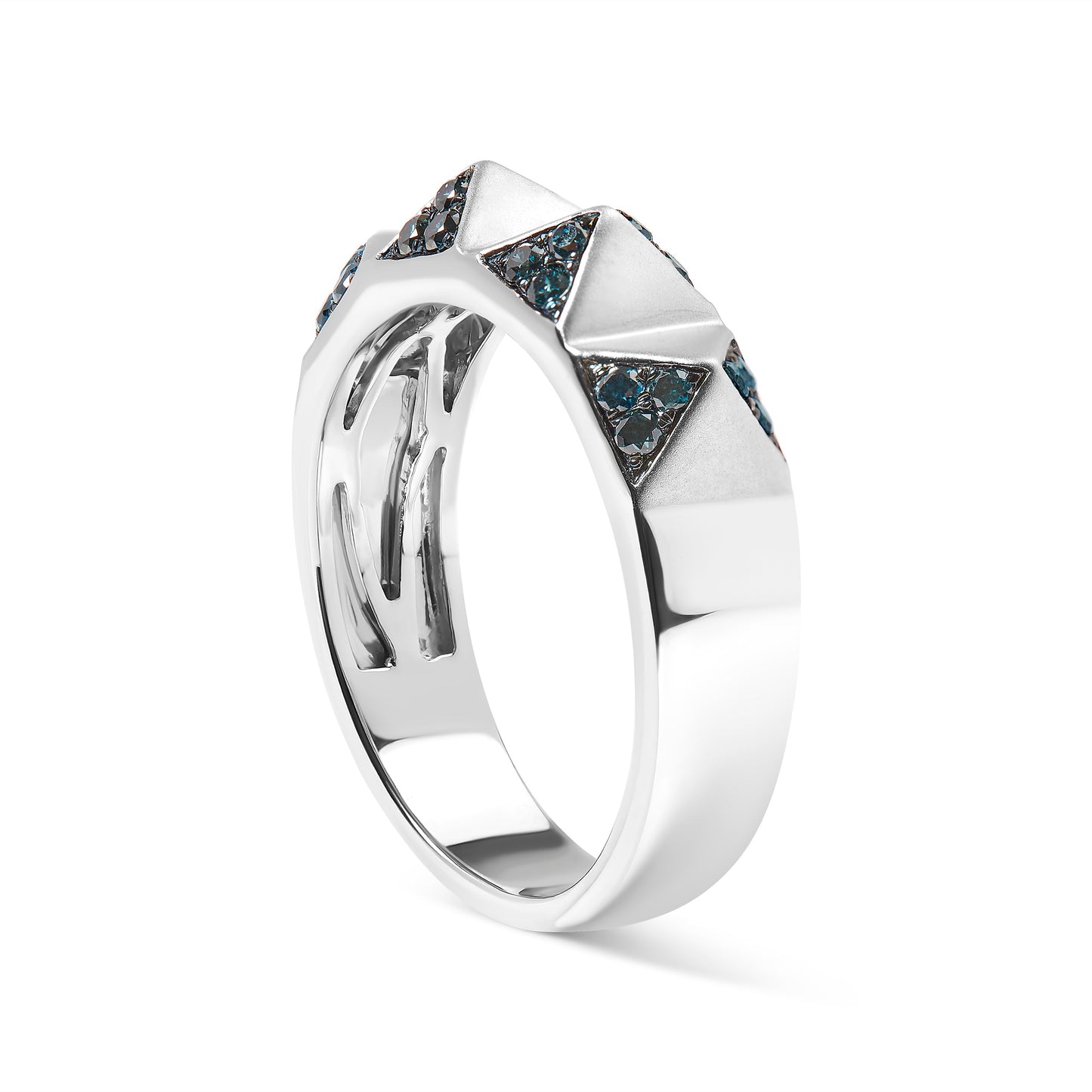 Anillo de banda piramidal de diamante azul en oro blanco de 14K - Talla 7