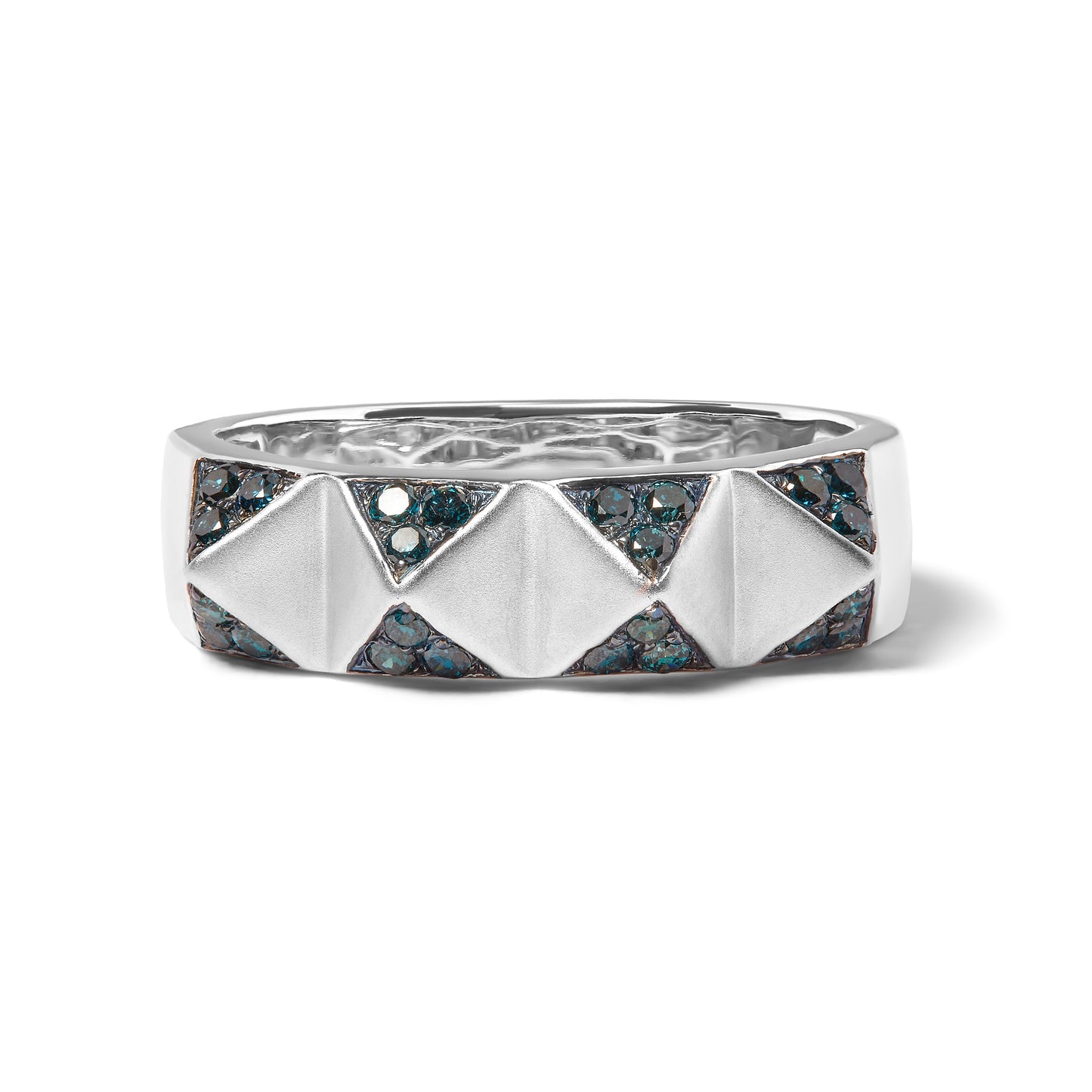 Anillo de banda piramidal de diamante azul en oro blanco de 14K - Talla 7