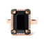 Anillo de cóctel de ónice negro y diamantes con halo en oro rosa de 14K - Talla 7