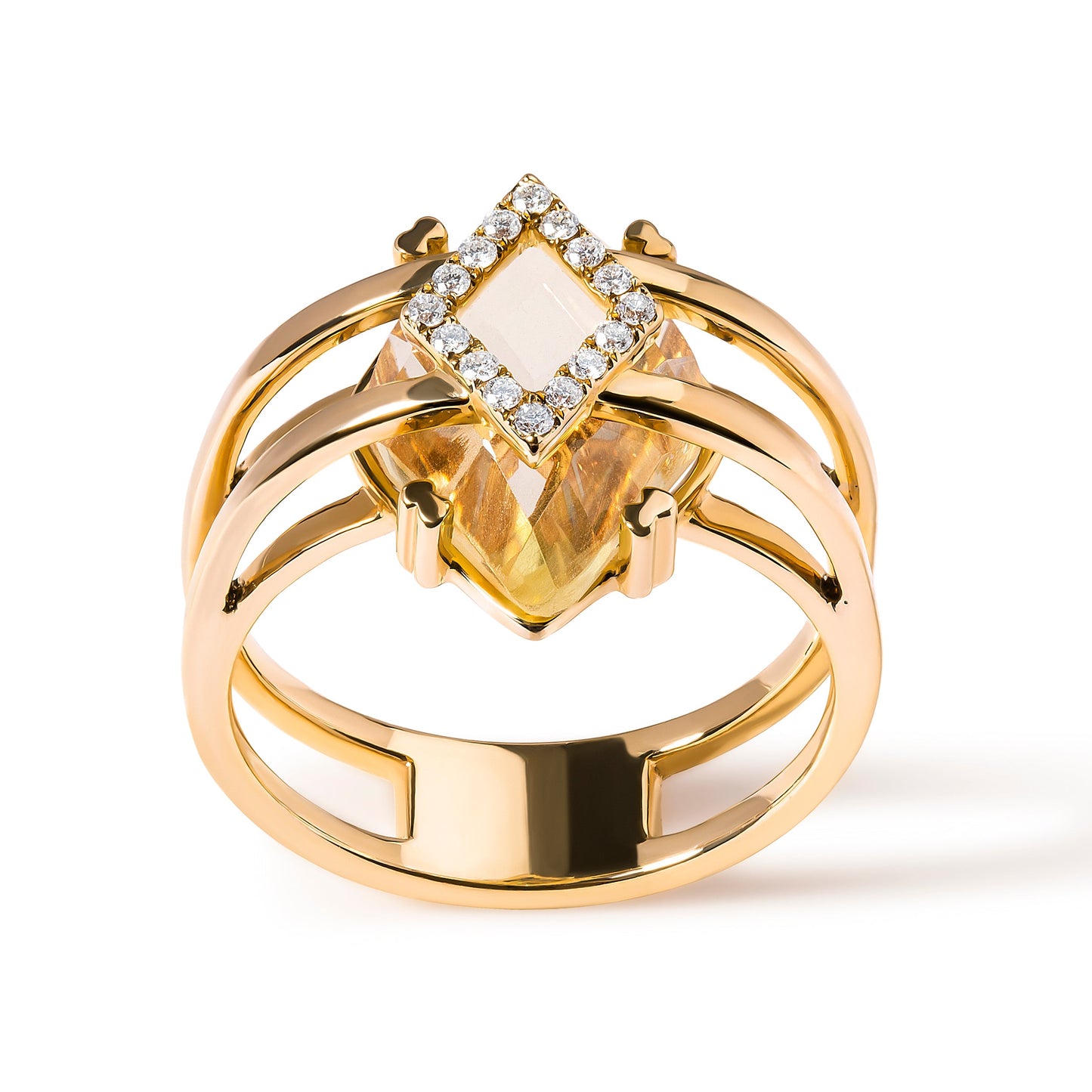 Bague en or jaune 14K avec topaze jaune taille marquise et accents de diamant