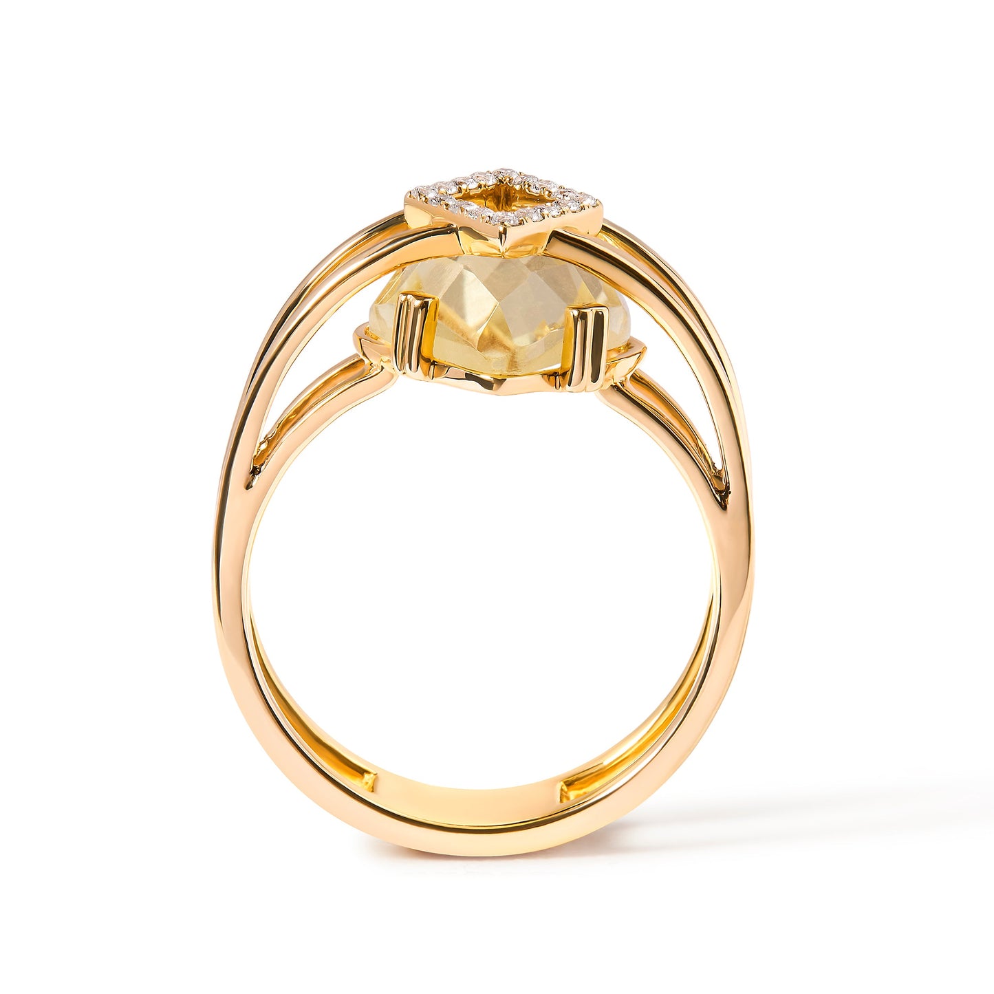 Bague en or jaune 14K avec topaze jaune taille marquise et accents de diamant