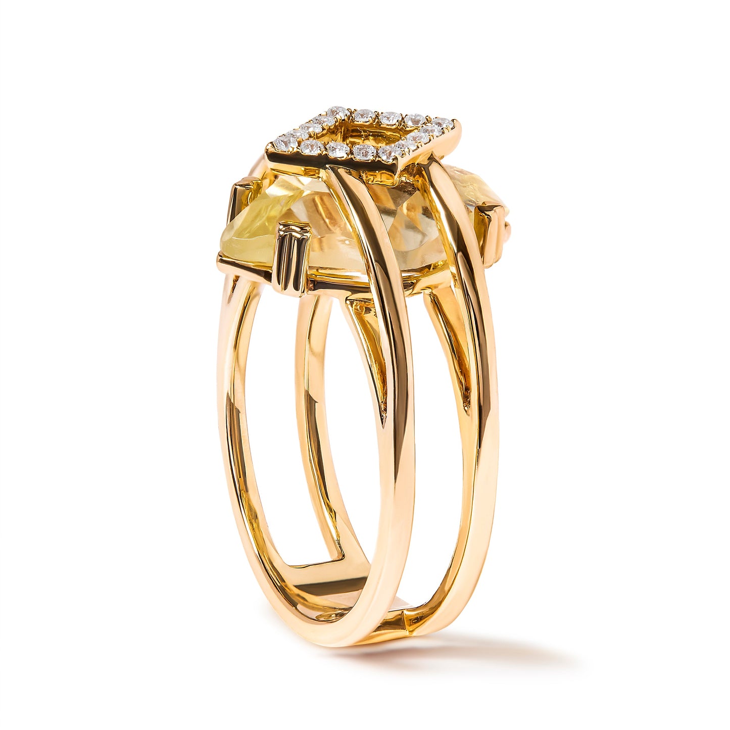 Bague en or jaune 14K avec topaze jaune taille marquise et accents de diamant