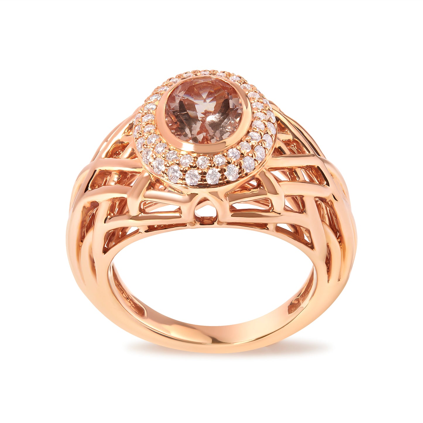 14K Rose Gold Light Pink Morganite & Diamond Halo Cocktail Ring - Size 7