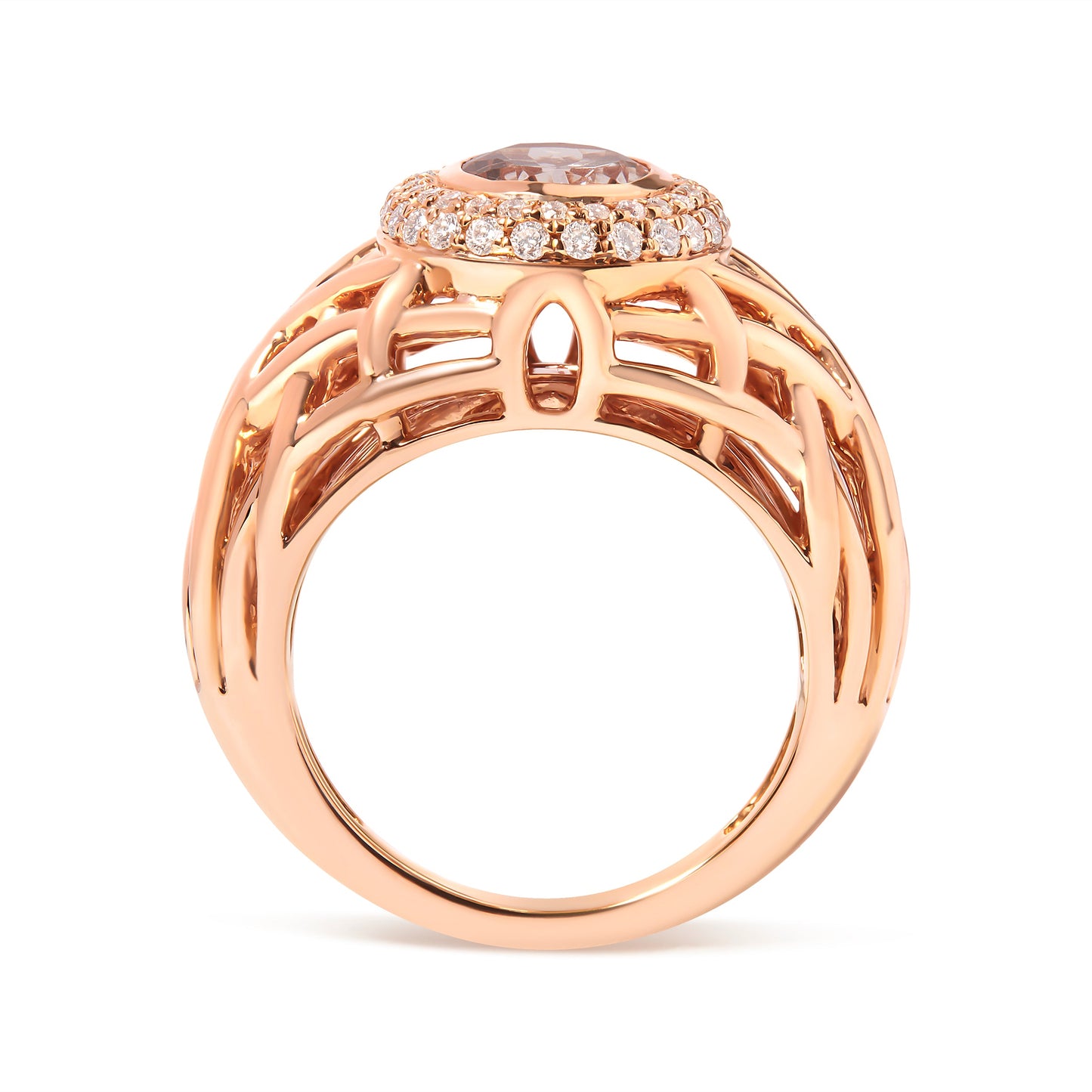 14K Rose Gold Light Pink Morganite & Diamond Halo Cocktail Ring - Size 7