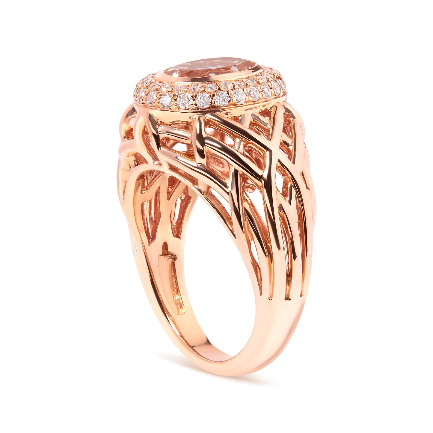 14K Rose Gold Light Pink Morganite & Diamond Halo Cocktail Ring - Size 7