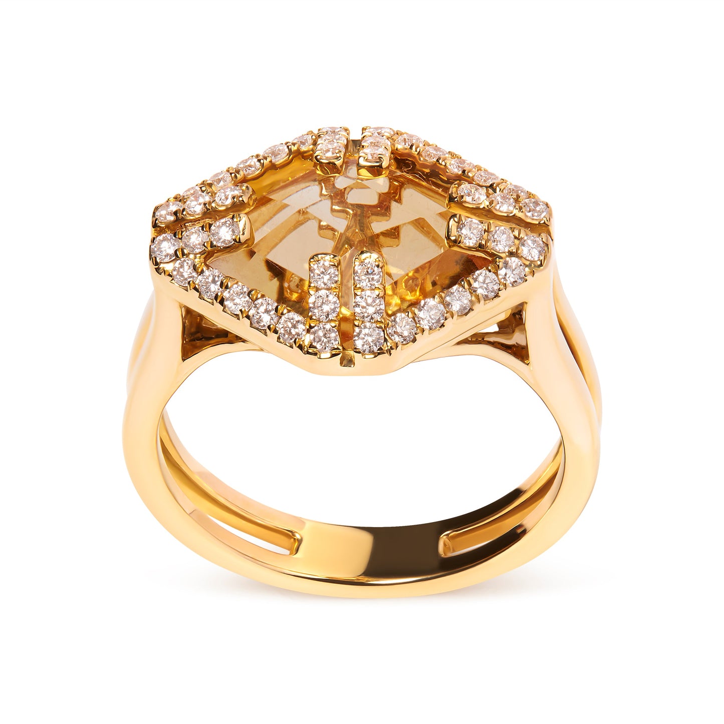 Anillo Halo de Citrino Amarillo y Diamantes en Oro Amarillo de 14K - Talla 7