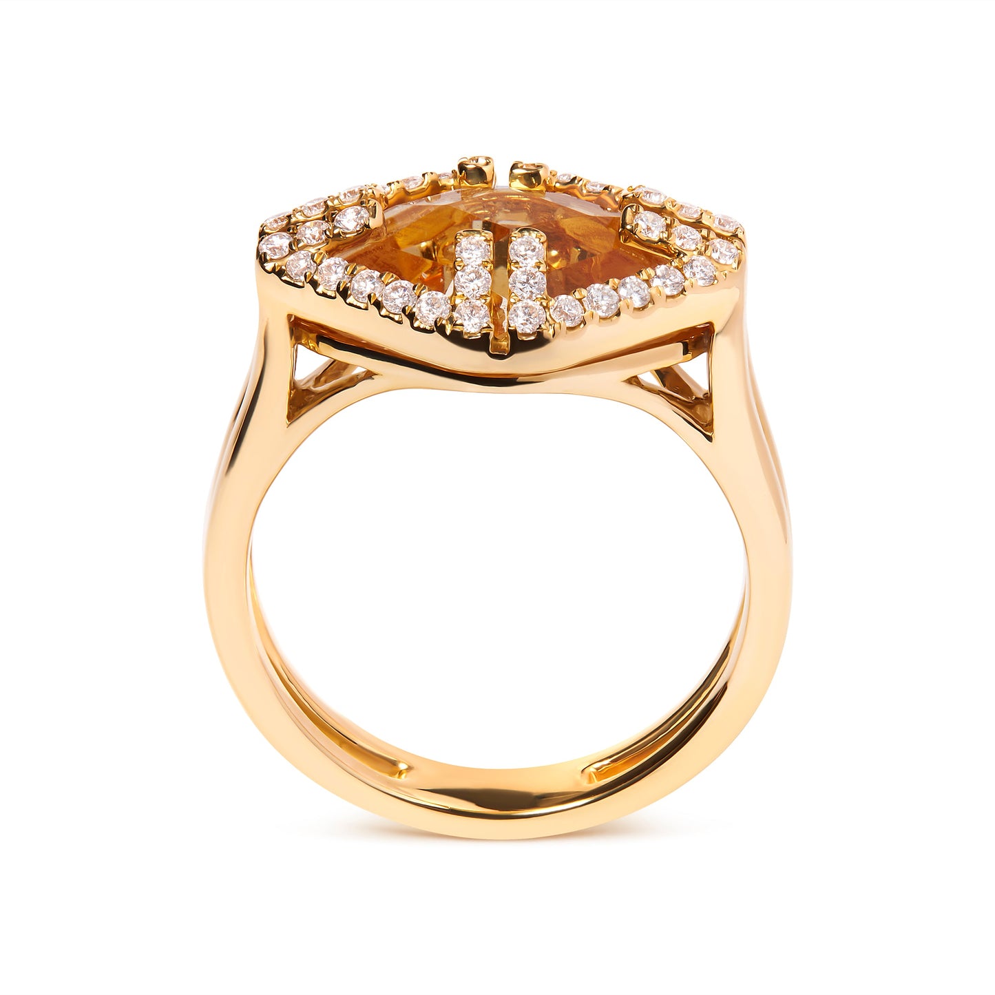 Anillo Halo de Citrino Amarillo y Diamantes en Oro Amarillo de 14K - Talla 7