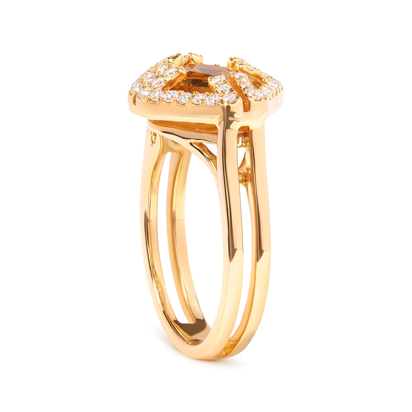 Anillo Halo de Citrino Amarillo y Diamantes en Oro Amarillo de 14K - Talla 7