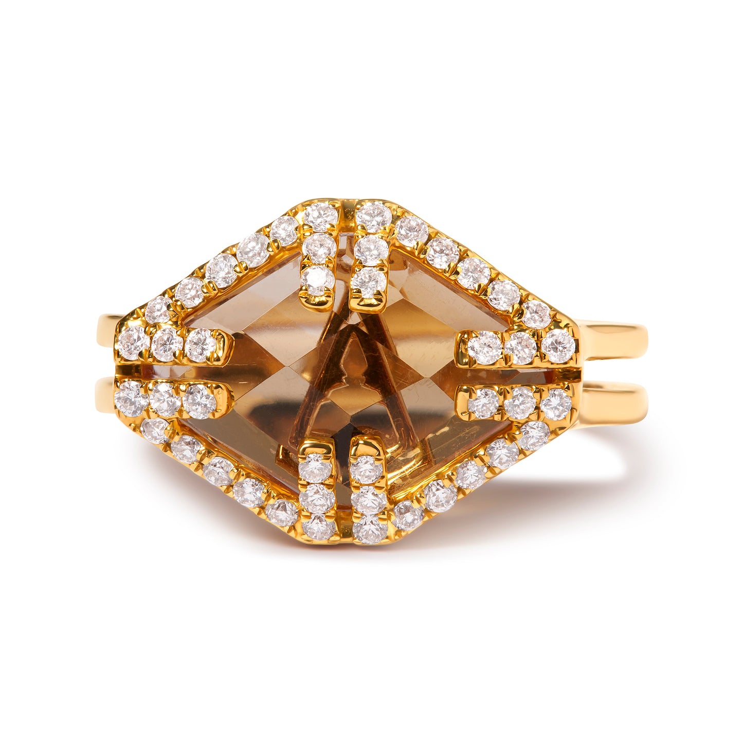 Anillo Halo de Citrino Amarillo y Diamantes en Oro Amarillo de 14K - Talla 7