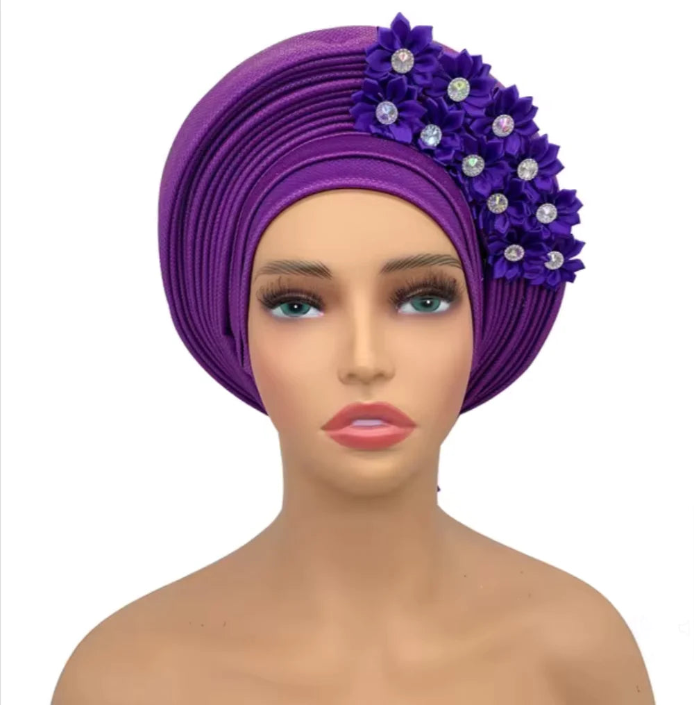 Elegant Floral Auto Gele Headwrap - 2024 African Turban