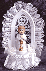 Porcelain Praying Boy Caketop - 7" Religious Figurine
