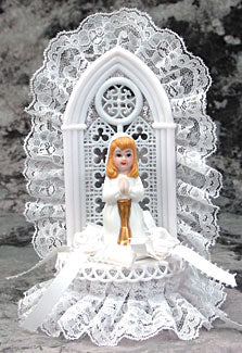Porcelain Praying Girl Caketop - 7" Religious Figurine