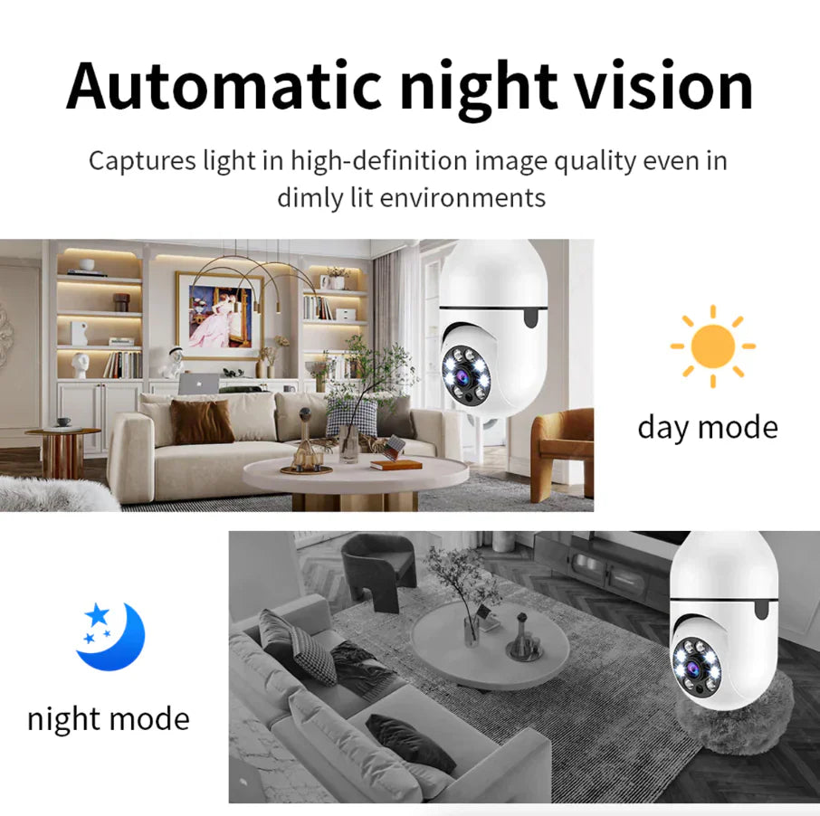 Caméra de Bulbe Éclairant IP E27 1080P 360° - Sécurité Domestique Intelligente
