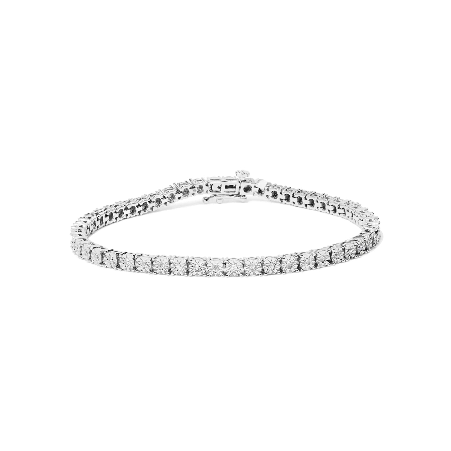 .925 Sterling Silver Lab Grown Diamond Illusion-Set Tennis Bracelet - 7.25"