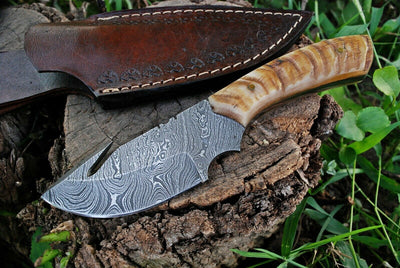 Premium Custom Damascus Steel Guthook Skinning Knife - Korvel