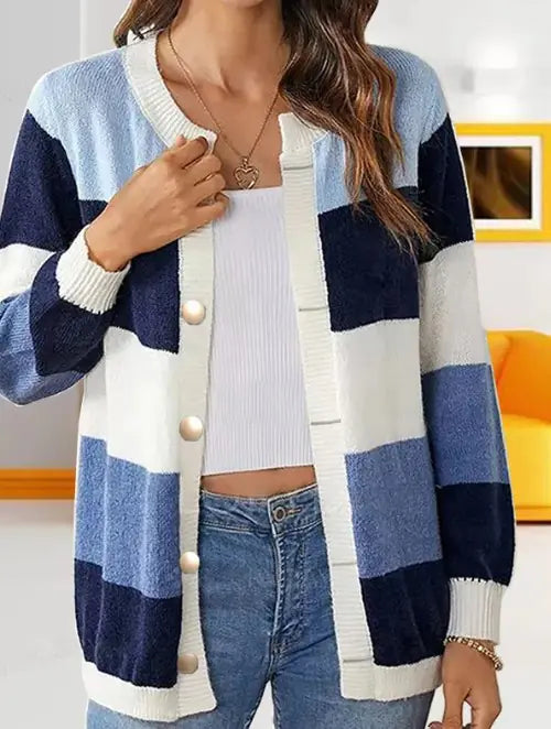 Manteau en Tricot Ample à Coordination de Couleurs pour Femmes