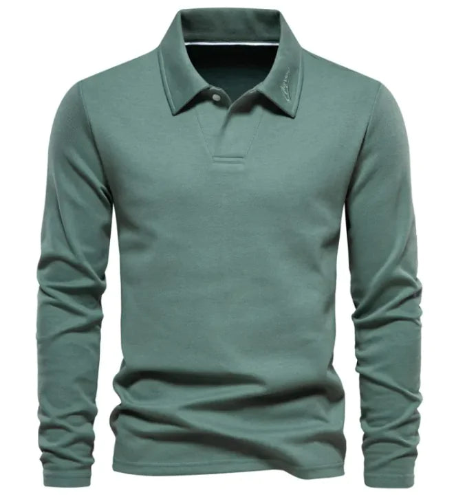 Long Sleeve Men's Casual Solid Color Top with Lapel