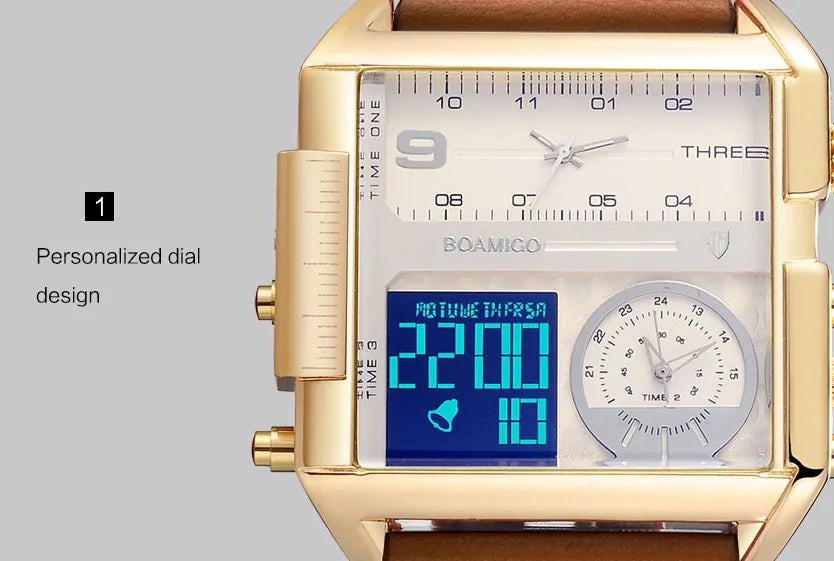 Montre de luxe sportive carrée en cuir
