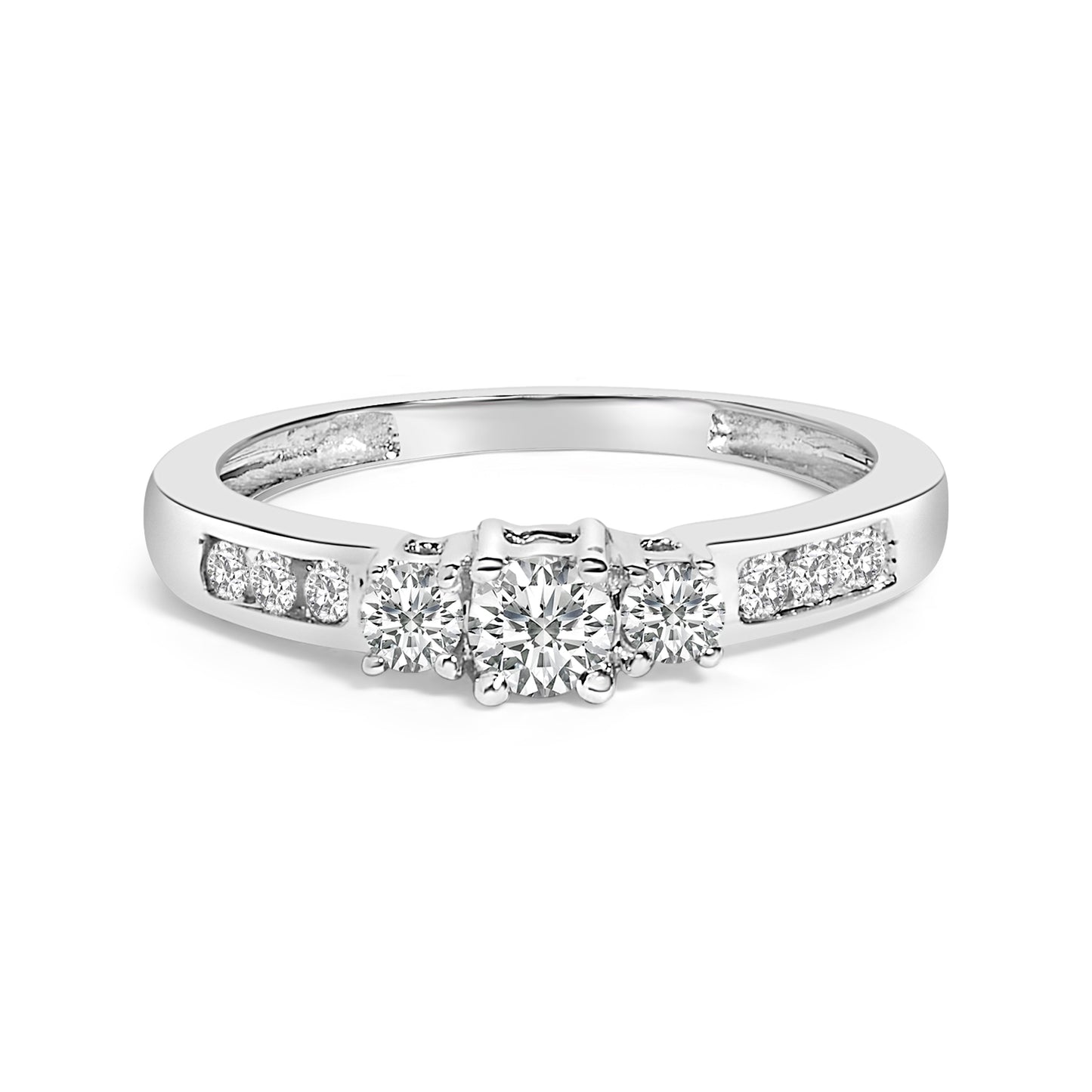 Bague en diamant trois pierres en or blanc 10K 1/2 Cttw