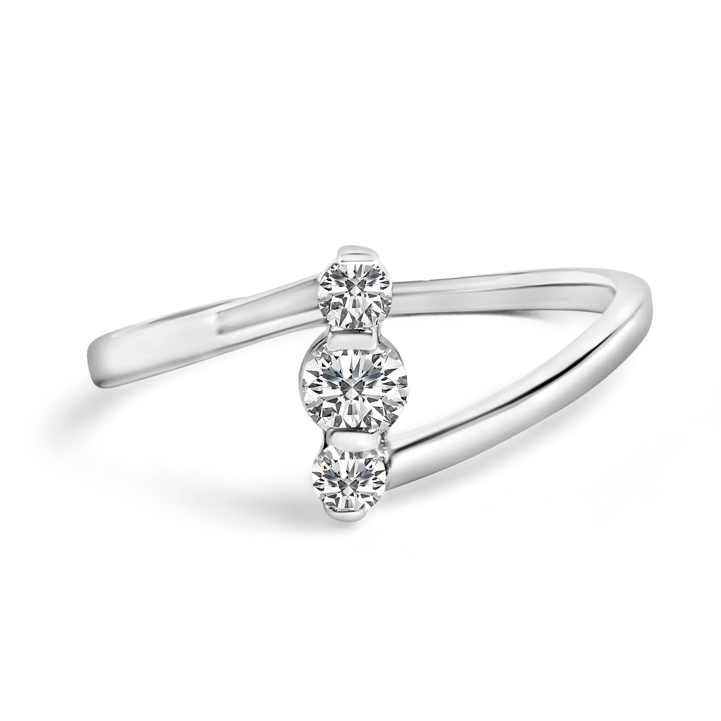 Bague verticale trois pierres en diamant cultivé en laboratoire en or blanc 10K