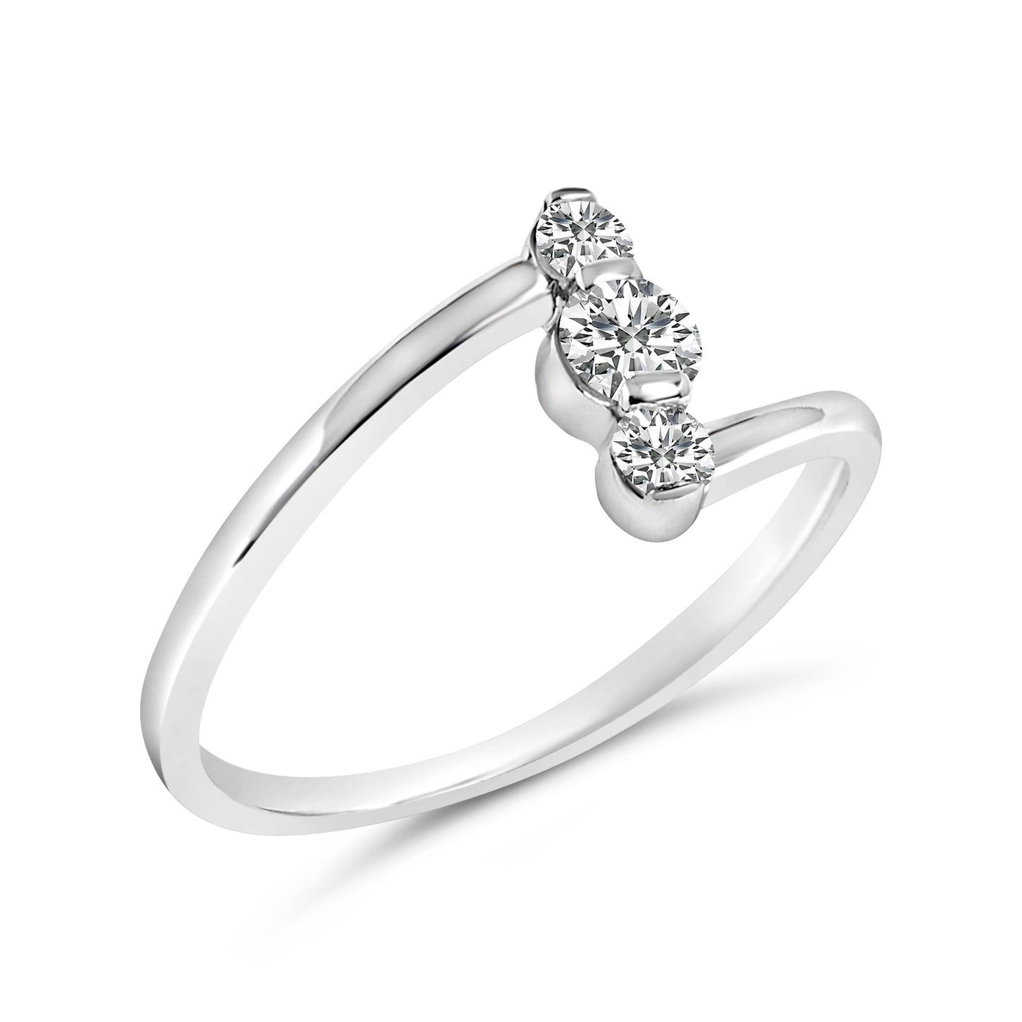 Bague verticale trois pierres en diamant cultivé en laboratoire en or blanc 10K