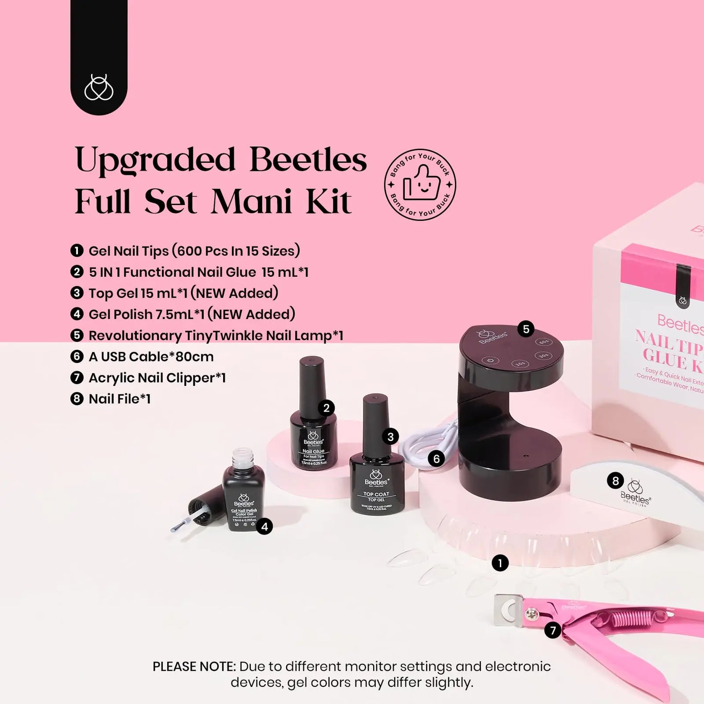 Kit de Uñas de Gel Beetles - 600 Piezas de Tips de Uñas Almendra Mediana y Esmalte de Gel Blanco Lec